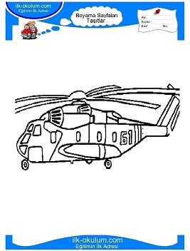 Çocuklar İçin Helikopter Boyama Sayfaları 